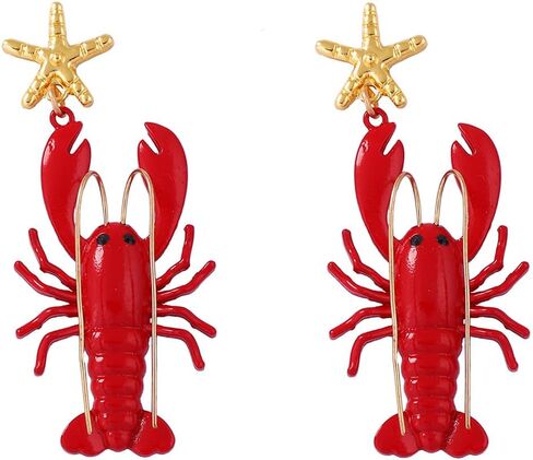Exaggerated Creative Enamel Lobster Crab Dangle Drop Earrings Colorful Bohemia Rhinestone Lobster Crayfish Animals Stud Earrings for Women Summer Beach Holiday Party Vacation Jewelry Gifts in Saudi Arabia