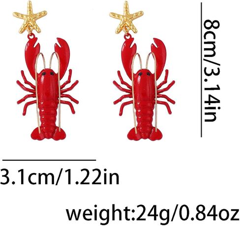 Exaggerated Creative Enamel Lobster Crab Dangle Drop Earrings Colorful Bohemia Rhinestone Lobster Crayfish Animals Stud Earrings for Women Summer Beach Holiday Party Vacation Jewelry Gifts in Saudi Arabia