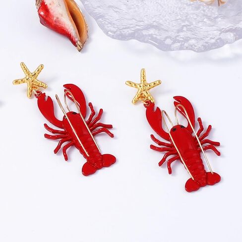 Exaggerated Creative Enamel Lobster Crab Dangle Drop Earrings Colorful Bohemia Rhinestone Lobster Crayfish Animals Stud Earrings for Women Summer Beach Holiday Party Vacation Jewelry Gifts in Saudi Arabia