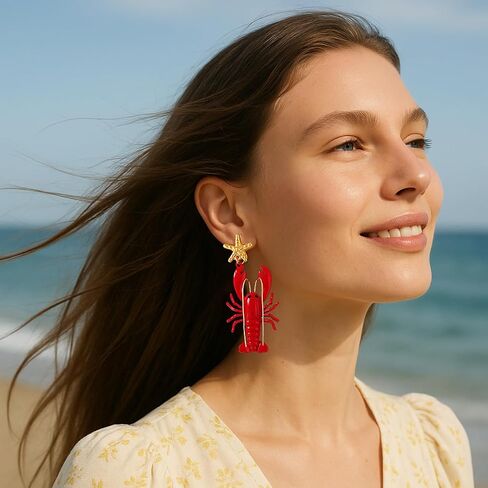 Exaggerated Creative Enamel Lobster Crab Dangle Drop Earrings Colorful Bohemia Rhinestone Lobster Crayfish Animals Stud Earrings for Women Summer Beach Holiday Party Vacation Jewelry Gifts in Saudi Arabia