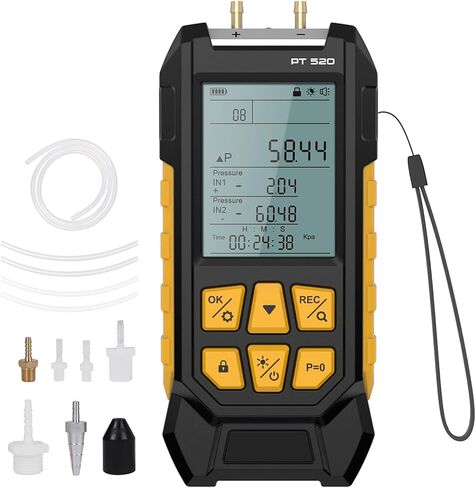 PT530 Digital Manometer,Air and Gas Pressure Tester,Dual Differential Digital Manometer,-100 to 300 Kpa Measurement Range,10 Pressure Units,Data Locking,Storage and Flashlight in Kuwait