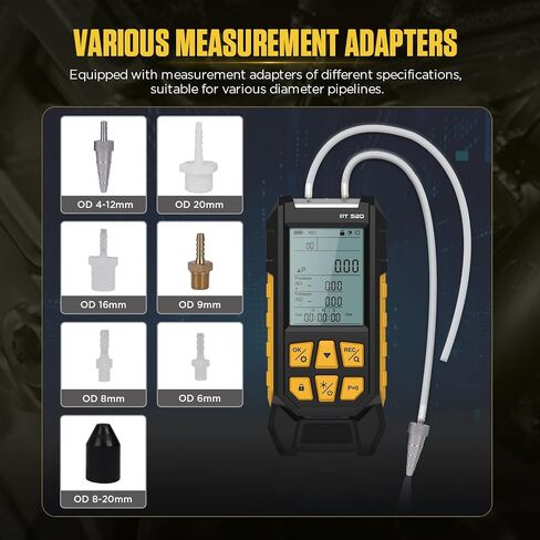 PT530 Digital Manometer,Air and Gas Pressure Tester,Dual Differential Digital Manometer,-100 to 300 Kpa Measurement Range,10 Pressure Units,Data Locking,Storage and Flashlight in Kuwait