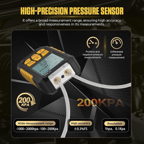 PT530 Digital Manometer,Air and Gas Pressure Tester,Dual Differential Digital Manometer,-100 to 300 Kpa Measurement Range,10 Pressure Units,Data Locking,Storage and Flashlight in Kuwait