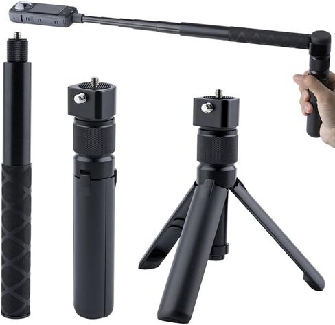 مقبض دوار ثلاثي القوائم من Bullet Time مع عصا سيلفي غير مرئية لـ Insta360 X5/X4، جيب DJI OSMO 3، GoPro، خيط 1/4 بوصة، سعة 6 رطل، عصا سيلفي مدمجة وحامل ثلاثي القوائم على الطاولة (47 بوصة) in Kuwait