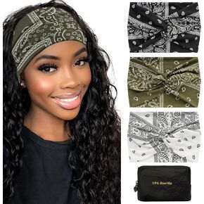 S&N Remille Wide Headbands for Women, Large Hairband, Elastic Non-Slip Headband Twist Knotted Accessories, Yoga Workout Vintage Hair 3 Pack (Colour-8) in Saudi Arabia