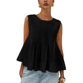 Wyeysyt Womens Pleated Peplum Tops Summer Sleeveless Ruffled Tank Tops Babydoll Blouse Casual Shirred Flowy Shirts in Kuwait