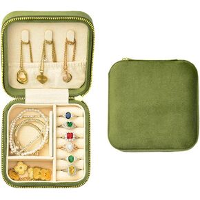 علبة مجوهرات السفر ، صندوق المجوهرات المخملي الصغير للنساء والفتيات ، منظم حامل المجوهرات المحمولة لأساور قلادات الأقراط (الأخضر الأفوكادو) in Kuwait