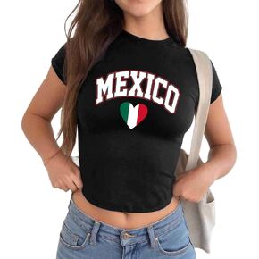 Mexico Jersey Shirt Women Summer Y2k Graphic Baby Tees Short Sleeve Cute Crop Tops Mexican Vintage 2000s Clothing in Kuwait