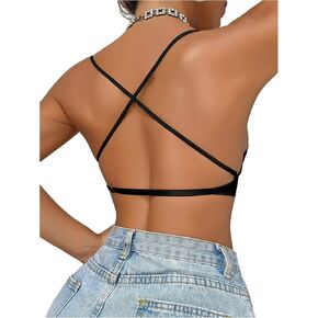 WDIRARA Women's Seamless Wireless Low Back Bra Backless Padded Convertible Halter Bralettes in Kuwait