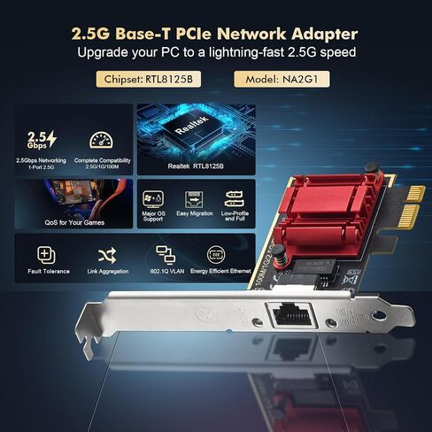 Binardat 5G PCIe Network Adapter, RTL8126 5G/2.5G/1G/100Mbps Ethernet Card RJ45 LAN Controller with Low Profile, Support PXE for Windows 11/10, Linux in Saudi Arabia
