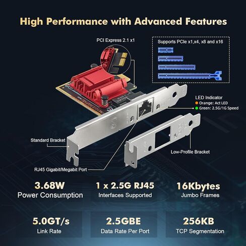 Binardat 5G PCIe Network Adapter, RTL8126 5G/2.5G/1G/100Mbps Ethernet Card RJ45 LAN Controller with Low Profile, Support PXE for Windows 11/10, Linux in Saudi Arabia
