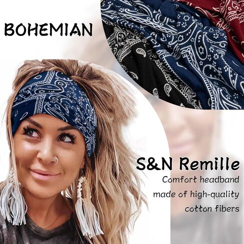 S&N Remille Wide Headbands for Women, Large Hairband, Elastic Non-Slip Headband Twist Knotted Accessories, Yoga Workout Vintage Hair 3 Pack (Colour-8) in Kuwait