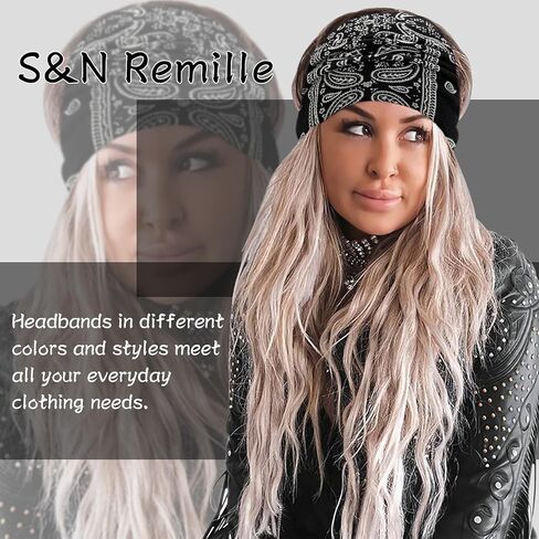 S&N Remille Wide Headbands for Women, Large Hairband, Elastic Non-Slip Headband Twist Knotted Accessories, Yoga Workout Vintage Hair 3 Pack (Colour-8) in Kuwait