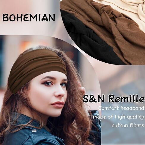 S&N Remille Wide Headbands for Women, Large Hairband, Elastic Non-Slip Headband Twist Knotted Accessories, Yoga Workout Vintage Hair 3 Pack (Colour-8) in Kuwait