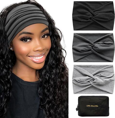S&N Remille Wide Headbands for Women, Large Hairband, Elastic Non-Slip Headband Twist Knotted Accessories, Yoga Workout Vintage Hair 3 Pack (Colour-8) in Kuwait