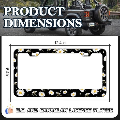 White Daisy License Plate Frames - 2 Pack Cute Flower Personalized License Plate Holder, Stainless Steel Rust-Proof Waterproof Car Decorative Tag Frame with Screws Fasteners Caps in Saudi Arabia