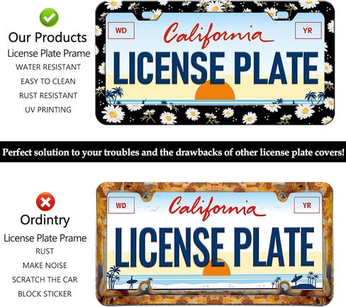 White Daisy License Plate Frames - 2 Pack Cute Flower Personalized License Plate Holder, Stainless Steel Rust-Proof Waterproof Car Decorative Tag Frame with Screws Fasteners Caps in Saudi Arabia