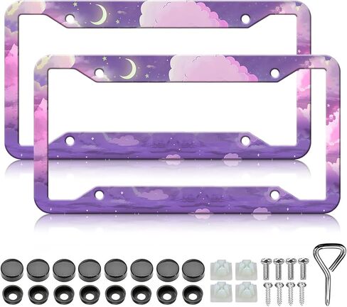 White Daisy License Plate Frames - 2 Pack Cute Flower Personalized License Plate Holder, Stainless Steel Rust-Proof Waterproof Car Decorative Tag Frame with Screws Fasteners Caps in Saudi Arabia
