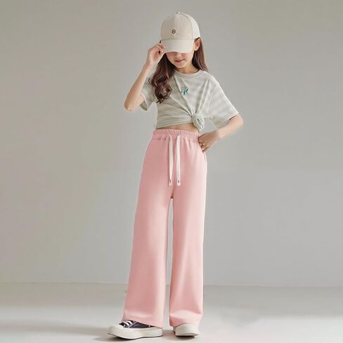 Girls Wide Leg Sweatpants Straight Leg Jogger Sweatpants Kids High Waist Baggy Loose Pants with Drawstring in Kuwait