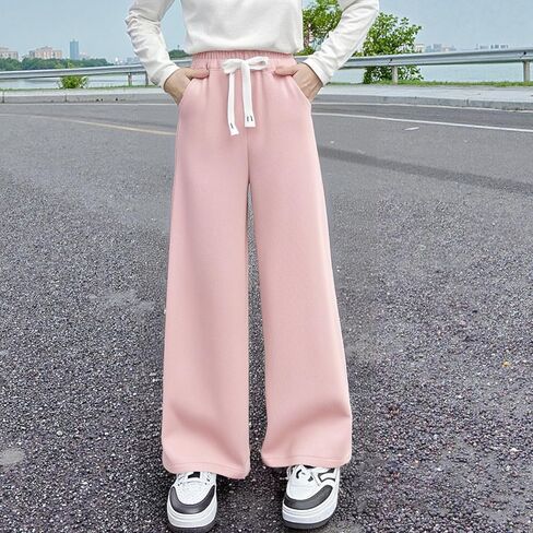 Girls Wide Leg Sweatpants Straight Leg Jogger Sweatpants Kids High Waist Baggy Loose Pants with Drawstring in Kuwait