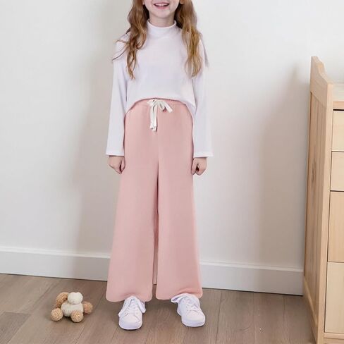 Girls Wide Leg Sweatpants Straight Leg Jogger Sweatpants Kids High Waist Baggy Loose Pants with Drawstring in Kuwait