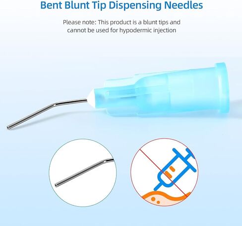 JMU 100Pcs Bent Dispensing Tips 25g, Blunt Tip Dispensing Needle, Dental Pre Bent Flow Dispensing Etch Tips, Disposable Oral Irrigation Needle Tips, Light Blue in Kuwait
