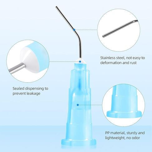JMU 100Pcs Bent Dispensing Tips 25g, Blunt Tip Dispensing Needle, Dental Pre Bent Flow Dispensing Etch Tips, Disposable Oral Irrigation Needle Tips, Light Blue in Kuwait