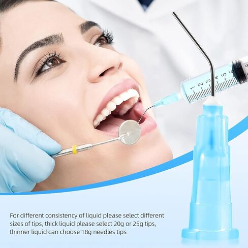 JMU 100Pcs Bent Dispensing Tips 25g, Blunt Tip Dispensing Needle, Dental Pre Bent Flow Dispensing Etch Tips, Disposable Oral Irrigation Needle Tips, Light Blue in Kuwait