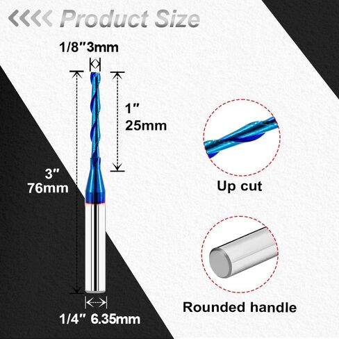 لقمة توجيه حلزونية القطع لأسفل مقاس 1/8 بوصة - لقمة توجيه حلزونية من الكربيد الصلب، لقمة توجيه حلزونية CNC مع طلاء أزرق نانو للحز ونحت الخشب in Kuwait