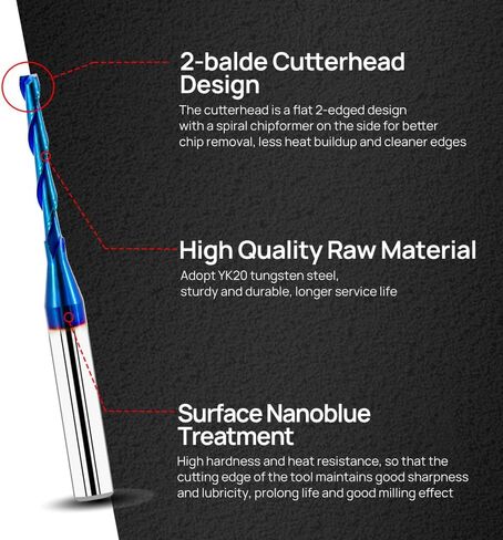 لقمة توجيه حلزونية القطع لأسفل مقاس 1/8 بوصة - لقمة توجيه حلزونية من الكربيد الصلب، لقمة توجيه حلزونية CNC مع طلاء أزرق نانو للحز ونحت الخشب in Kuwait