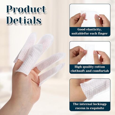 200 PCS Cotton Four Cot Tips Coverable Covering Tear Wear Wear Almves Thumb Sibves Most Mosticing Ficking Paringips Protector Protector لتنظيف العمل المصاب (أبيض) in Kuwait
