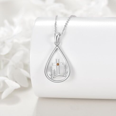 YFN Mustard Seed Necklace Sterling Silver Cross Mustard Seed Flower Pendant Necklace Christian Jewelry for Women Catholic Gifts in Saudi Arabia