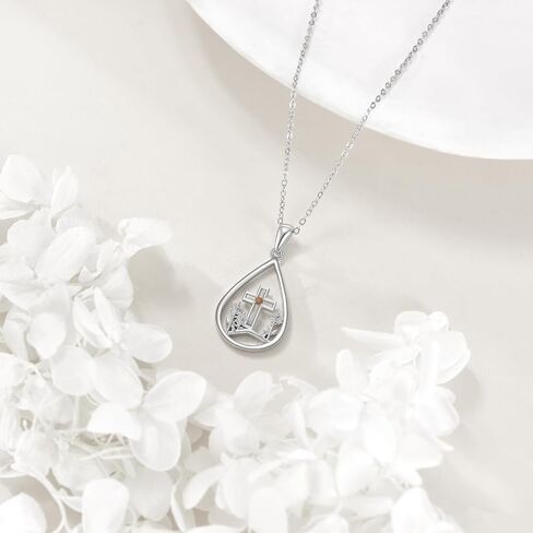 YFN Mustard Seed Necklace Sterling Silver Cross Mustard Seed Flower Pendant Necklace Christian Jewelry for Women Catholic Gifts in Saudi Arabia