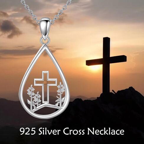 YFN Mustard Seed Necklace Sterling Silver Cross Mustard Seed Flower Pendant Necklace Christian Jewelry for Women Catholic Gifts in Saudi Arabia