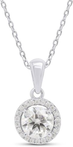 SAVEARTH DIAMONDS 1 1/10 ct. t.w Center 6.5MM Round Cut Lab Created Moissanite Diamond Halo Pendant Necklace In 14k Gold Over Sterling Silver, 18" Chain (VVS1 Clarity, 1.10 Cttw) in Saudi Arabia
