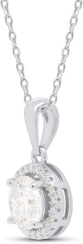 SAVEARTH DIAMONDS 1 1/10 ct. t.w Center 6.5MM Round Cut Lab Created Moissanite Diamond Halo Pendant Necklace In 14k Gold Over Sterling Silver, 18" Chain (VVS1 Clarity, 1.10 Cttw) in Saudi Arabia