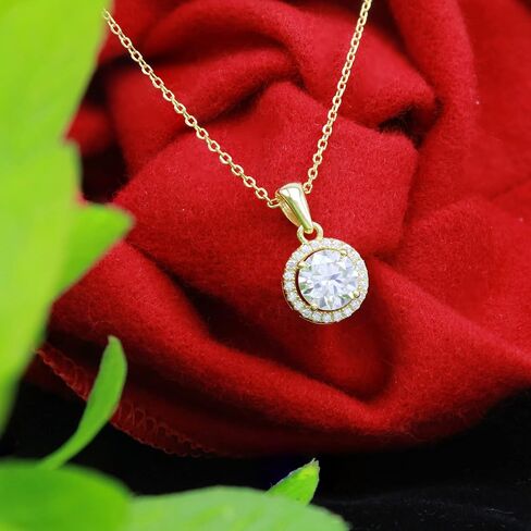 SAVEARTH DIAMONDS 1 1/10 ct. t.w Center 6.5MM Round Cut Lab Created Moissanite Diamond Halo Pendant Necklace In 14k Gold Over Sterling Silver, 18" Chain (VVS1 Clarity, 1.10 Cttw) in Saudi Arabia