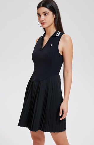 AFZ Women Pleated Golf Collared Dress Color Block V Neck Polo Tennis Athletic Pickleball Outfits in Saudi Arabia