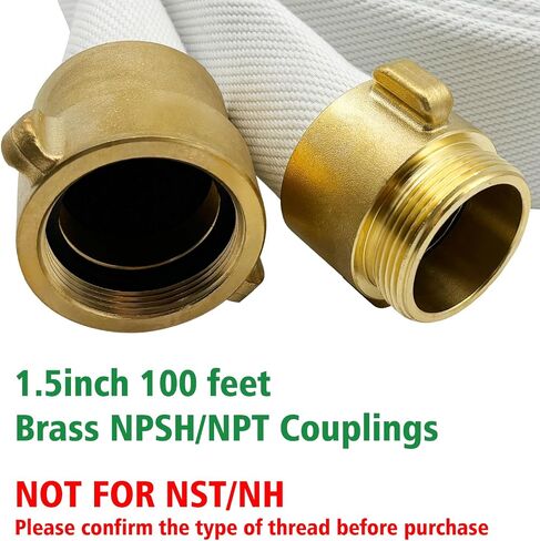 SAFBY Fire Hose - 1 1/2 inches x 100' Lay Flat Water Hose - White Industrial Hose - NST/NH Couplings (not for NPSH/NPT) in Kuwait