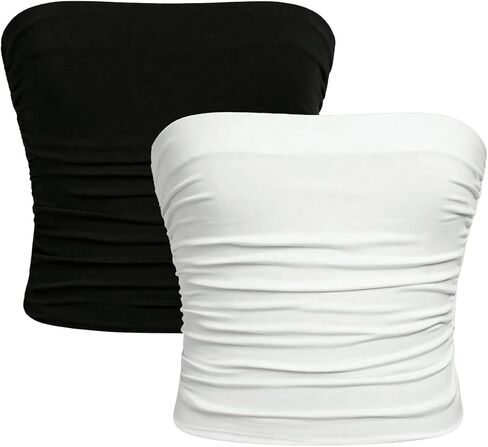 Milumia Girl's 2 Pack Tube Top Ruched Brandless Out Out Basic Bandeau Tops in Saudi Arabia