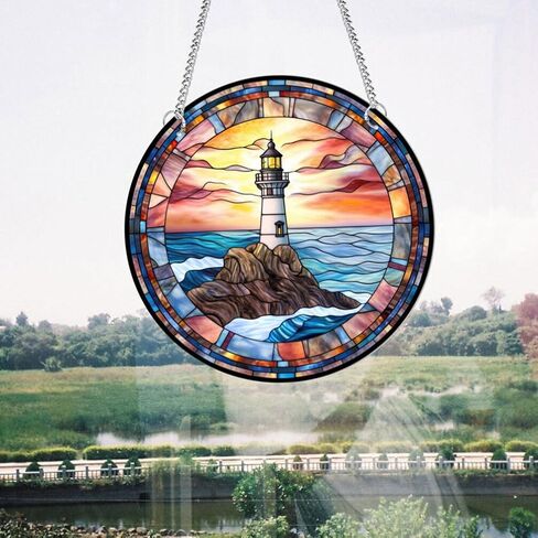 AmoSfun فو ملون زجاجي منارة Suncatcher متوسطة الجولة الجدار الجدار معلقة زخرفة للحديقة نافذة المنزل ديكور حفل زفاف 7.87 × 7.87 بوصة in Saudi Arabia