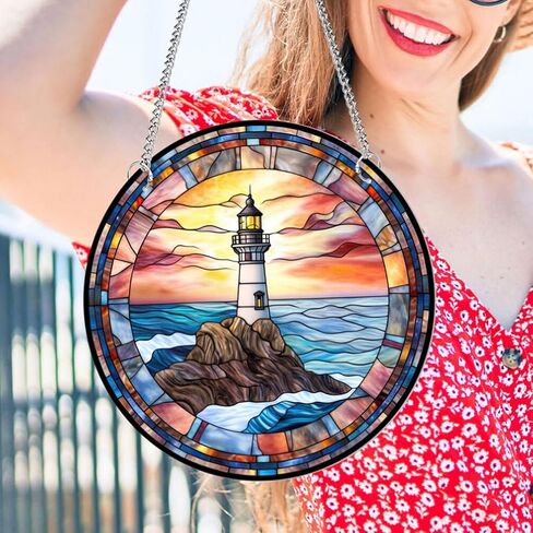 AmoSfun فو ملون زجاجي منارة Suncatcher متوسطة الجولة الجدار الجدار معلقة زخرفة للحديقة نافذة المنزل ديكور حفل زفاف 7.87 × 7.87 بوصة in Saudi Arabia