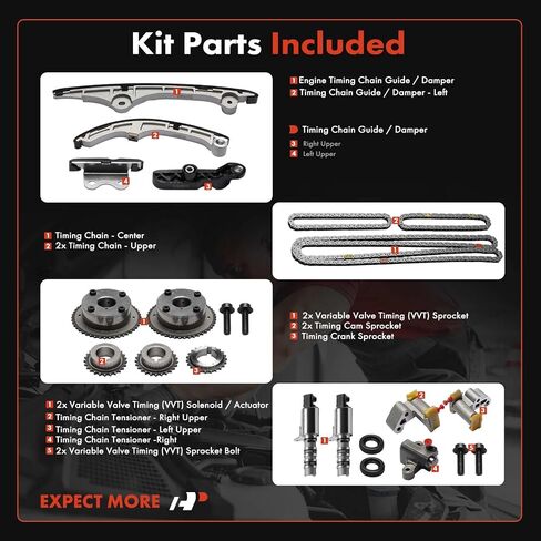 A-Premium 19-PC Engine Timing Chain Kit with VVT Sprocket Compatible with Ford, Lincoln & Mercury Cars - Fusion 2010, Edge 2007-2010, Taurus 2008-2011, Flex 2009-2011, Taurus X 2008-2009 & More in Saudi Arabia