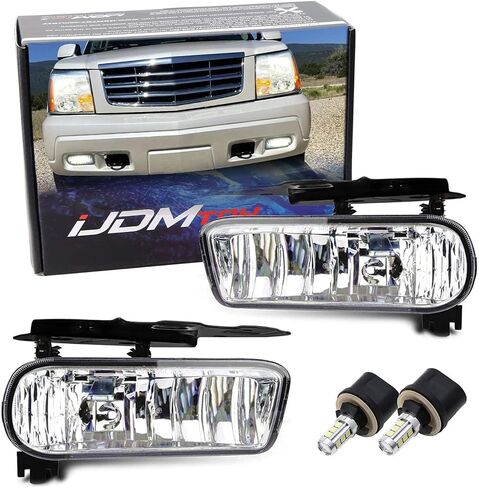 Ijdmtoy OEM-spec Clear Lens Fog Light Foglamp Kit مع 880 مصابيح LED بيضاء مع أقواس تصاعد معدنية متوافقة مع 2002-2006 Cadillac Escalade (بما في ذلك ESV Ext) in Kuwait