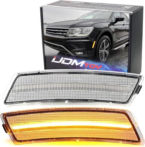 iJDMTOY Euro Clear Lens Amber Full LED Front Side Marker Light Kit Compatible With Volkswagen 2018-up Tiguan, 2012-2019 Beetle, Powered by 40-SMD LED, Replace OEM Amber Sidemarkers in Saudi Arabia