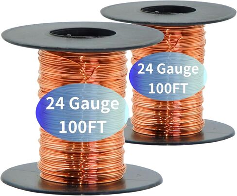 99.9% Pure Copper Wire Set | Non-Insulated 20 Gauge 60 Feet & 24 Gauge 100 Feet | Pure Copper Wire for Electrical Wiring, DIY Crafts, Jewelry Making & Electroculture Gardening in Kuwait