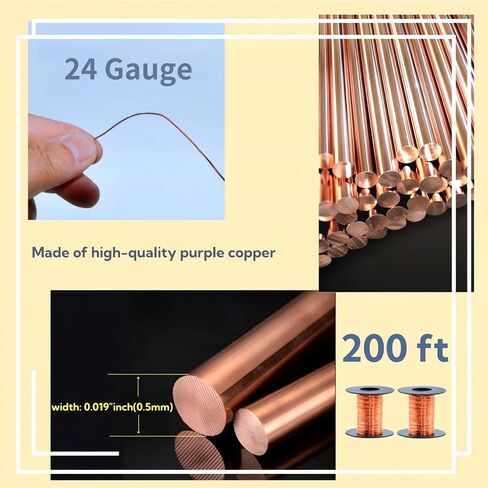 99.9% Pure Copper Wire Set | Non-Insulated 20 Gauge 60 Feet & 24 Gauge 100 Feet | Pure Copper Wire for Electrical Wiring, DIY Crafts, Jewelry Making & Electroculture Gardening in Kuwait