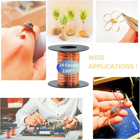 99.9% Pure Copper Wire Set | Non-Insulated 20 Gauge 60 Feet & 24 Gauge 100 Feet | Pure Copper Wire for Electrical Wiring, DIY Crafts, Jewelry Making & Electroculture Gardening in Kuwait