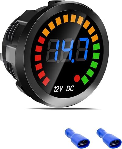 Waterproof DC 12V Voltage Meter, LED Digital Display Voltmeter Gauge Panel, Round Battery Monitor with Wires & Terminals & Srews, for Marine Car Automotive Vehicle Truck Boat RV ATV UTV, Short Body in Saudi Arabia