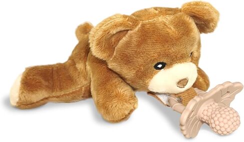 RaZbaby Sloth RaZbuddy w/RaZberry Teething Relief Pacifier – Soothes Sore Gums w/Nature-Inspired Texture, 100% BPA-Free Silicone Teether, Detachable Stuffed Animal – 3 Months+ Teether, Tan in Saudi Arabia